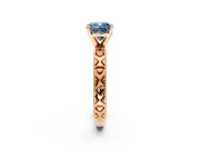 Solitaire Engagement Ring Setting for Fancy Blue Cushion Cut Center with XO Engraved Band and Prong Head in Rose Gold