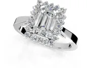 Starburst Halo Engagement Ring Setting for Emerald Cut Center with Flat Cathedral Band and Prong Head in Platinum