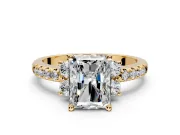 Paired Accent Engagement Ring Setting for Radiant Cut Center with Pave Band and Prong Head in Yellow Gold