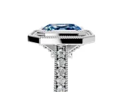 Halo Engagement Ring Setting for Fancy Blue Asscher Cut Center with Milgrain Pave Band and Bezel Head in Platinum
