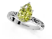 Solitaire Engagement Ring Setting for Fancy Yellow Pear-Shaped Center with Scrollwork Band and Prong Head in Sterling Silver