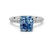 Solitaire Engagement Ring Setting for Fancy Blue Radiant Cut Center with Fine Pave Band and Prong Head in Platinum