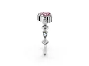 Milgrain Bezel Engagement Ring Setting for Fancy Pink Heart-Shaped Center with Marquise Stations and Bezel Head in White Gold