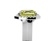 Halo Engagement Ring Setting for Fancy Yellow Asscher Cut Center with Knife Ridge Cathedral Band and Prong Head in Platinum