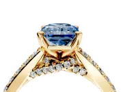 Solitaire Engagement Ring Setting for Fancy Blue Radiant Cut Center with Crossover Accents and Prong Head in Yellow Gold