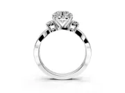 3 Stone Engagement Ring Setting for Round Cut Center with Pave Twist Band and Prong Head in White Gold