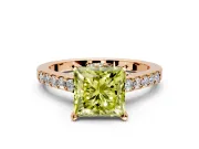 Solitaire Engagement Ring Setting for Fancy Yellow Princess Cut Center with Crossover Accents and Prong Head in Rose Gold