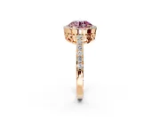Halo Engagement Ring Setting for Fancy Pink Round Cut Center with Heart-Shaped Openwork, Pave Band and Prong Head in Rose Gold