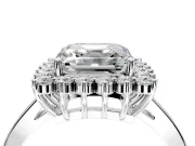 Starburst Halo Engagement Ring Setting for Asscher Cut Center with Flat Cathedral Band and Prong Head in Sterling Silver