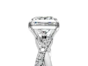 Crossover Engagement Ring Setting for Princess Cut Center with Pave and Plain Strands and Prong Head in Sterling Silver