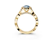 Halo Engagement Ring Setting for Fancy Blue Pear-Shaped Center with Twist Band and Prong Head in Yellow Gold