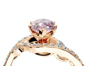 Solitaire Engagement Ring Setting for Fancy Pink Marquise Center with Pave Bypass Twist Band and Prong Head in Rose Gold