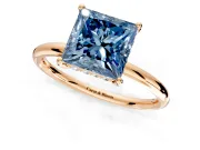Solitaire Engagement Ring Setting for Fancy Blue Princess Cut Center with Plain Band, Open Basket and Prong Head in Rose Gold