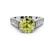 Solitaire Engagement Ring Setting for Fancy Yellow Round Cut Center with Pave Cathedral Shoulders and Prong Head in Platinum