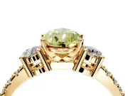 3 Stone Engagement Ring Setting for Fancy Yellow Pear-Shaped Center with Round Cut Side Accents and Prong Head in Yellow Gold