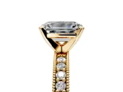 Milgrain Pave Engagement Ring Setting for Emerald Cut Center with Accent Band and Prong Head in Yellow Gold
