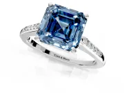 Solitaire Engagement Ring Setting for Fancy Blue Asscher Cut Center with Channel Accents and Prong Head in Platinum