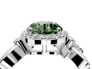 Halo Engagement Ring Setting for Fancy Green Round Cut Center with Floral Band and Prong Head in Platinum