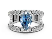 Solitaire Engagement Ring Setting for Fancy Blue Pear-Shaped Center with Wide-Open Split Shank and Prong Head in White Gold