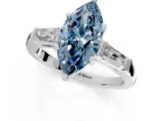 3 Stone Engagement Ring Setting for Fancy Blue Marquise Center with Tapered Baguettes, Plain Band and Prong Head in Platinum