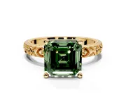 Solitaire Engagement Ring Setting for Fancy Green Asscher Cut Center with XO Engraved Band and Prong Head in Yellow Gold