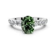 Shared-Prong Engagement Ring Setting for Fancy Green Oval Center with Graduated Accents and Prong Head in Platinum