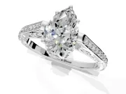 Cathedral Engagement Ring Setting for Pear-Shaped Center with Antique-Style Pave Band and Prong Head in Sterling Silver