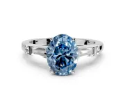 Bar-Set Engagement Ring Setting for Fancy Blue Oval Center with Tapered Baguette Accents and Prong Head in White Gold