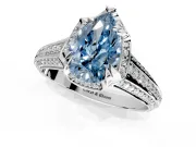 Solitaire Engagement Ring Setting for Fancy Blue Pear-Shaped Center with Accented Split Shank and Prong Head in Sterling Silver