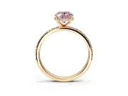 Hidden Halo Engagement Ring Setting for Fancy Pink Oval Center with Pave Band and Prong Head in Yellow Gold