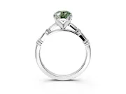 Baguette Engagement Ring Setting for Fancy Green Oval Center with Alternating Bar-Set Band and Prong Head in Sterling Silver