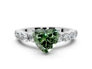 Shared-Prong Engagement Ring Setting for Fancy Green Heart-Shaped Center with Graduated Accents and Prong Head in Sterling Silver
