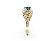 Halo Engagement Ring Setting for Fancy Blue Round Cut Center with Marquise and Pave Bypass Band and Prong Head in Yellow Gold
