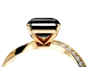 Side Accent Engagement Ring Setting for Fancy Black Asscher Cut Center with Accent Shoulders and Prong Head in Yellow Gold