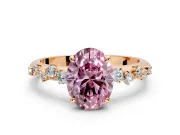 Cluster Engagement Ring Setting for Fancy Pink Oval Center with Round Cut Accent Band and Prong Head in Rose Gold