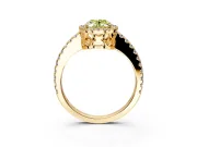 Accent Halo Engagement Ring Setting for Fancy Yellow Oval Center with Full-Length Pave Band and Prong Head in Yellow Gold