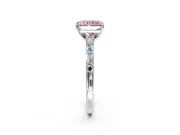 Baguette Engagement Ring Setting for Fancy Pink Radiant Cut Center with Alternating Bar-Set Band and Prong Head in Platinum