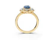 Floral Halo Engagement Ring Setting for Fancy Blue Radiant Cut Center with Pave Accents and Prong Head in Yellow Gold