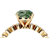 Solitaire Engagement Ring Setting for Fancy Green Cushion Cut Center with Bezel-Dot Beaded Band and Prong Head in Yellow Gold