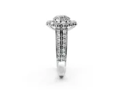 Large Accent Halo Engagement Ring Setting for Round Cut Center with Pave Split Shank and Prong Head in Sterling Silver