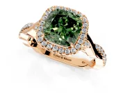 Halo Engagement Ring Setting for Fancy Green Cushion Cut Center with Twist Band and Prong Head in Rose Gold