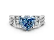 Solitaire Engagement Ring Setting for Fancy Blue Heart-Shaped Center with Grooved Bar Accent Band and Prong Head in Sterling Silver