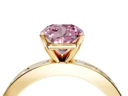Solitaire Engagement Ring Setting for Fancy Pink Cushion Cut Center with Channel Baguette Band and Prong Head in Yellow Gold