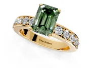 Solitaire Engagement Ring Setting for Fancy Green Emerald Cut Center with Channel-Set Accents and Prong Head in Yellow Gold