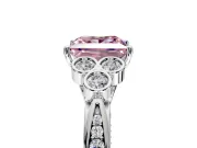 Cluster Engagement Ring Setting for Fancy Pink Princess Cut Center with Bezel Accent Clusters and Prong Head in Platinum