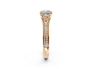 Solitaire Engagement Ring Setting for Cushion Cut Center with Pave Rail Split Shank and Prong Head in Rose Gold