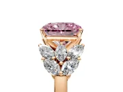 Leaf Cluster Engagement Ring Setting for Fancy Pink Radiant Cut Center with Marquise Accents and Prong Head in Rose Gold