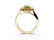Cluster Halo Engagement Ring Setting for Fancy Yellow Emerald Cut Center with Milgrain Bezel Accents and Prong Head in Yellow Gold