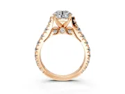 Solitaire Engagement Ring Setting for Round Cut Center with Pave Cathedral Shoulders and Prong Head in Rose Gold