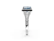Halo Engagement Ring Setting for Fancy Blue Princess Cut Center with Pave Split Shank and Prong Head in Sterling Silver